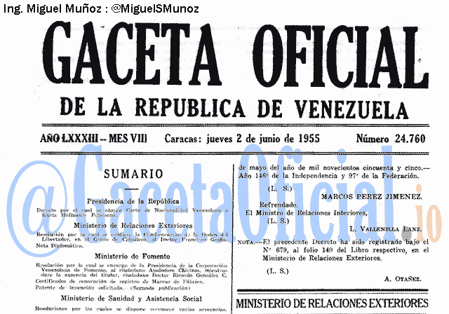 Gaceta Oficial 24760 del 2 Junio 1955