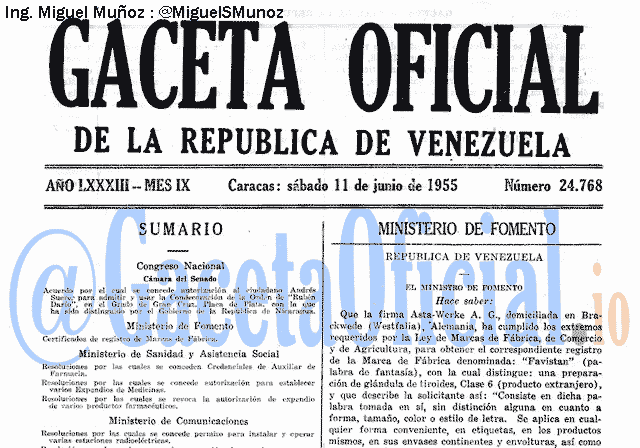Gaceta Oficial 24768 del 11 Junio 1955