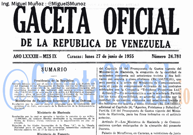 Gaceta Oficial 24781 del 27 Junio 1955