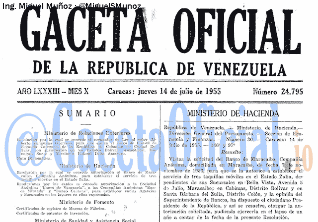 Gaceta Oficial 24795 del 14 Julio 1955