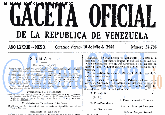 Gaceta Oficial 24796 del 15 Julio 1955