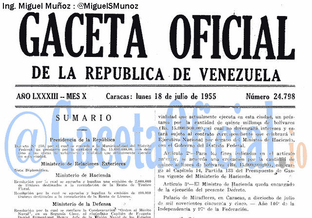 Gaceta Oficial 24798 del 18 Julio 1955