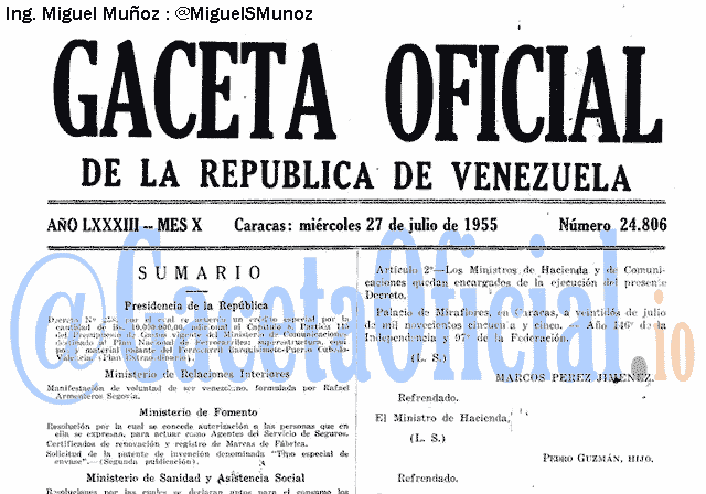 Gaceta Oficial 24806 del 27 Julio 1955