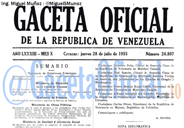 Gaceta Oficial 24807 del 28 Julio 1955