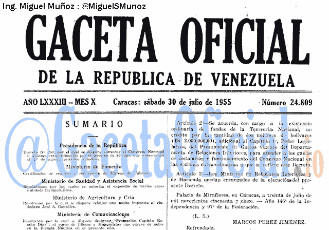 Gaceta Oficial 24809 del 30 Julio 1955
