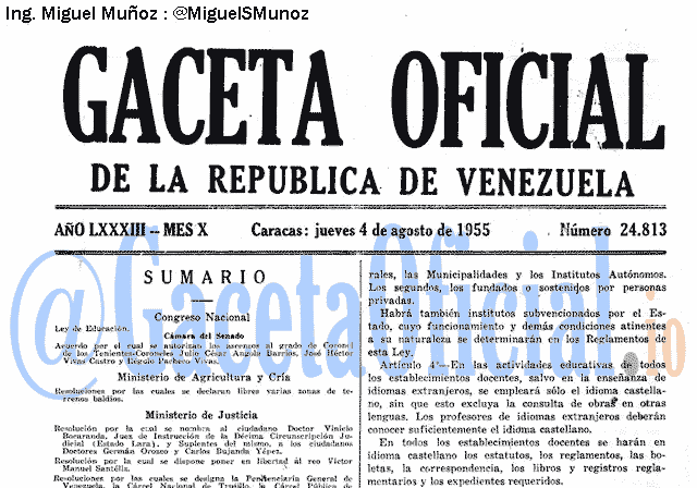 Gaceta Oficial 24813 del 4 Agosto 1955
