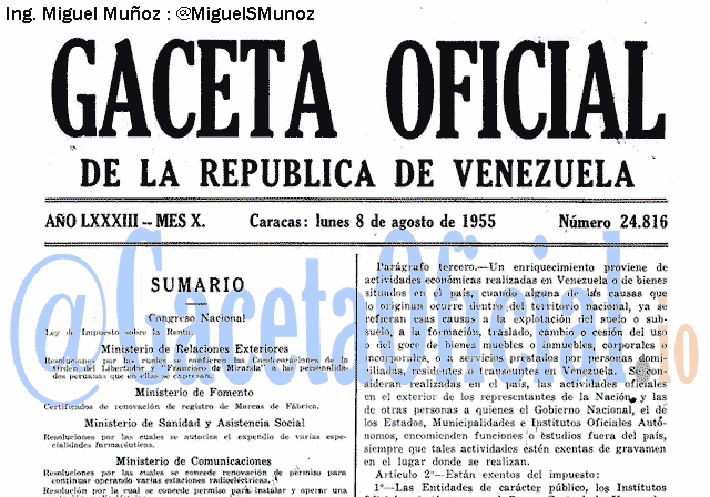 Gaceta Oficial 24816 del 8 Agosto 1955