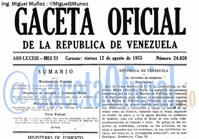 Gaceta Oficial 24820 del 12 Agosto 1955