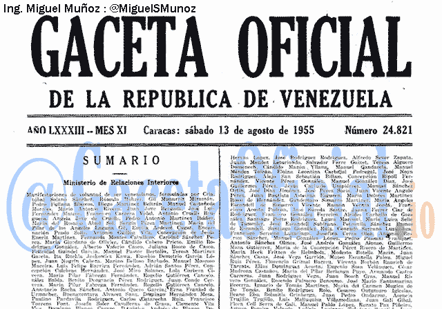 Gaceta Oficial 24821 del 13 Agosto 1955