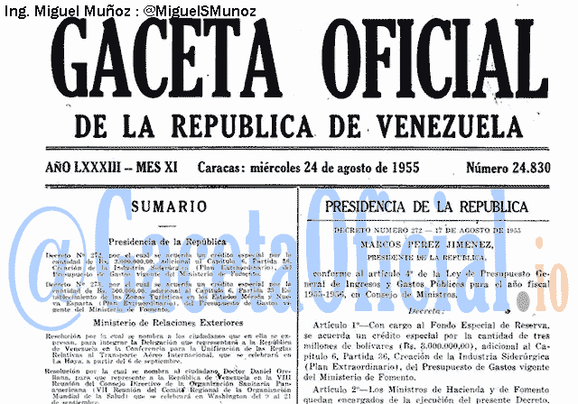 Gaceta Oficial 24830 del 24 Agosto 1955