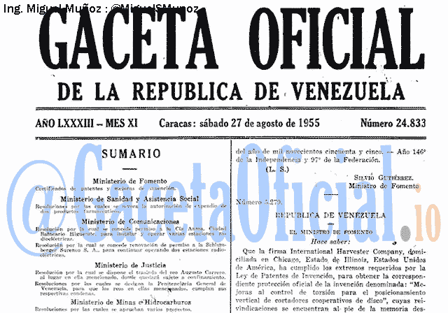 Gaceta Oficial 24833 del 27 Agosto 1955