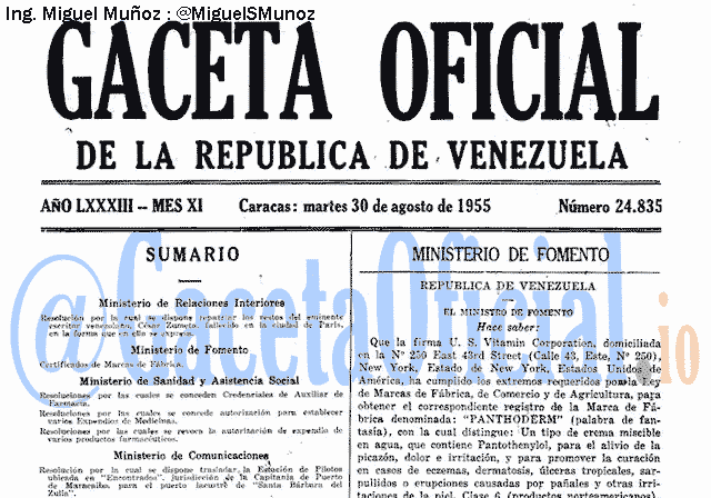 Gaceta Oficial 24835 del 30 Agosto 1955