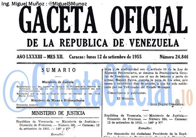 Gaceta Oficial 24846 del 12 Septiembre 1955