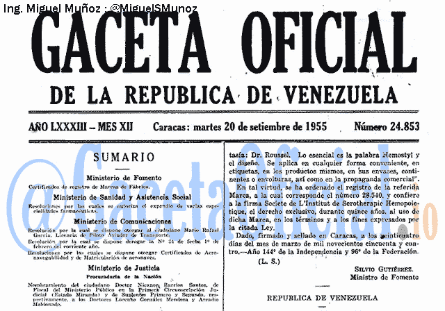 Gaceta Oficial 24853 del 20 Septiembre 1955