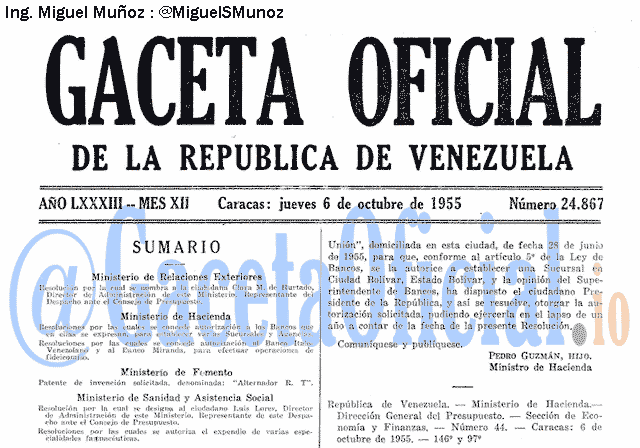Gaceta Oficial 24867 del 6 Octubre 1955