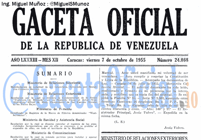 Gaceta Oficial 24868 del 7 Octubre 1955