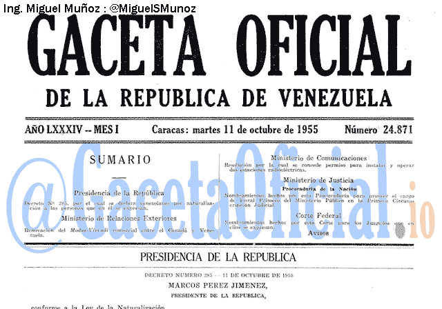 Gaceta Oficial 24871 del 11 Octubre 1955