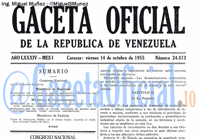 Gaceta Oficial 24873 del 14 Octubre 1955