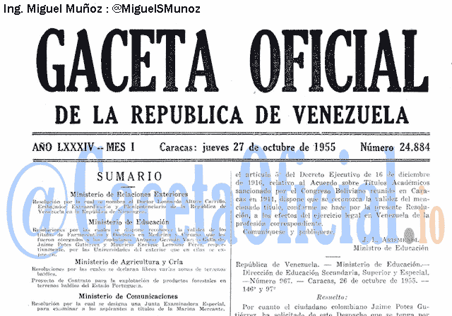 Gaceta Oficial 24884 del 27 Octubre 1955