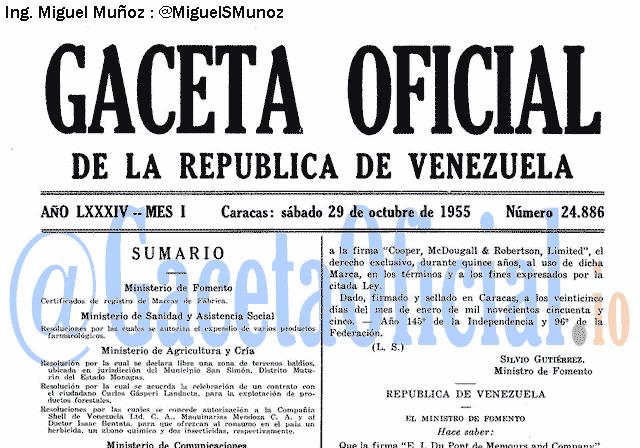 Gaceta Oficial 24886 del 29 Octubre 1955