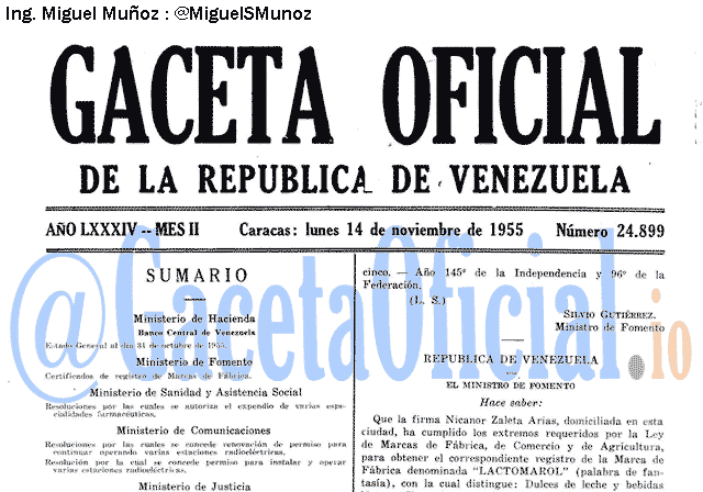 Gaceta Oficial 24899 del 14 Noviembre 1955