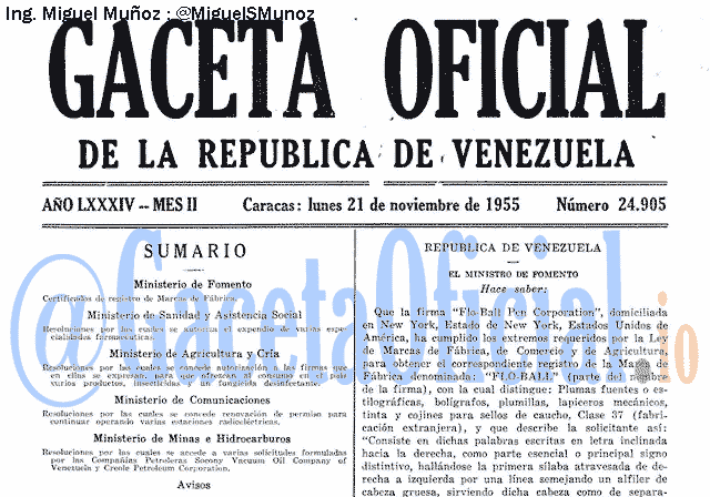 Gaceta Oficial 24905 del 21 Noviembre 1955