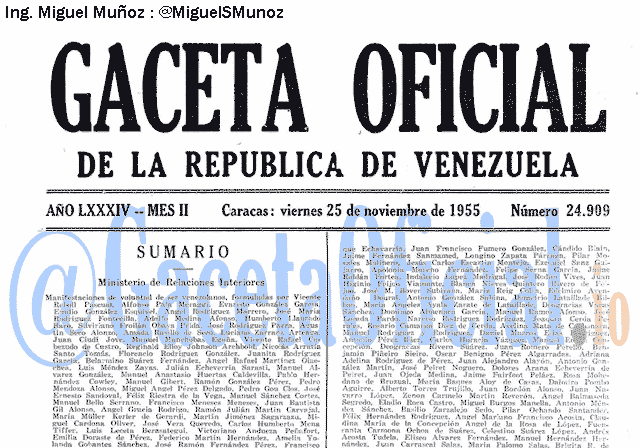 Gaceta Oficial 24909 del 25 Noviembre 1955