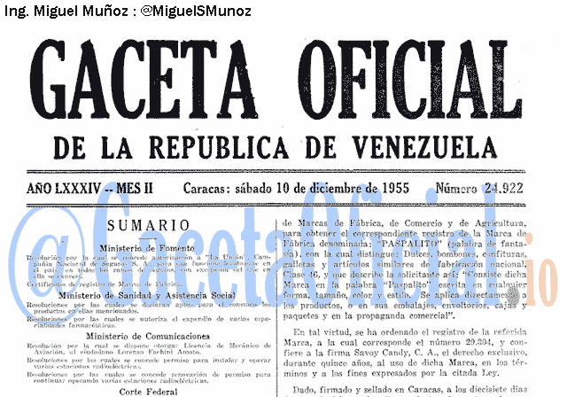 Gaceta Oficial 24922 del 10 Diciembre 1955