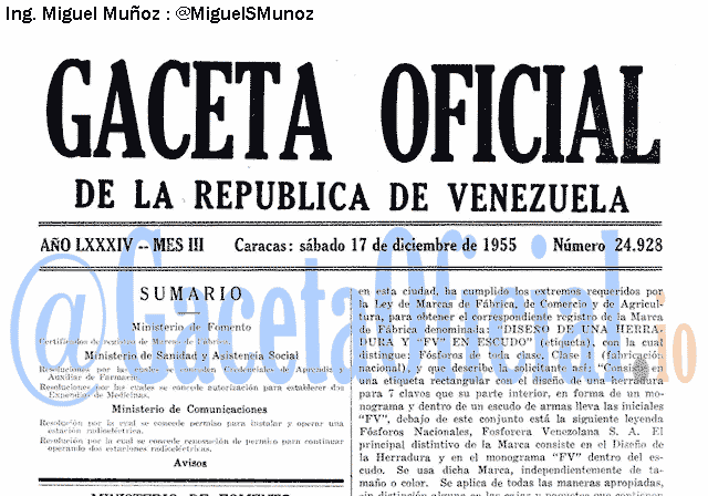 Gaceta Oficial 24928 del 17 Diciembre 1955
