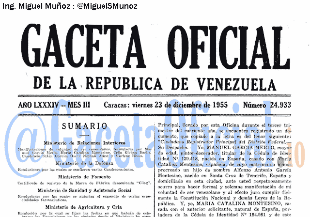 Gaceta Oficial 24933 del 23 Diciembre 1955