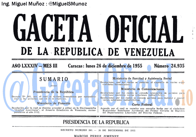 Gaceta Oficial 24935 del 26 Diciembre 1955