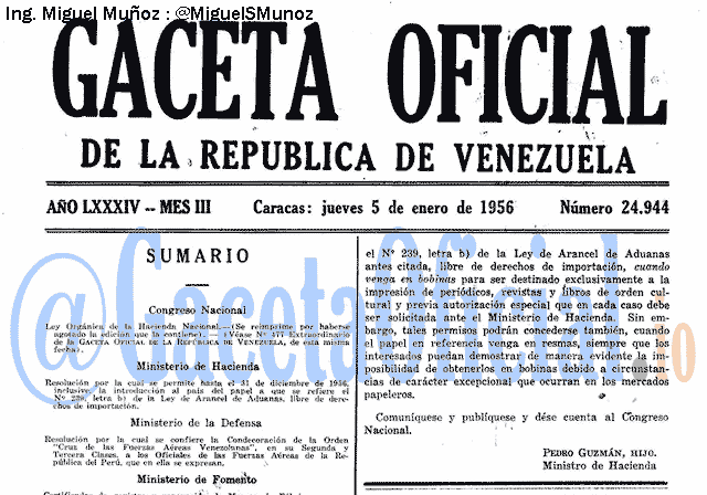 Gaceta Oficial 24944 del 5 Enero 1956