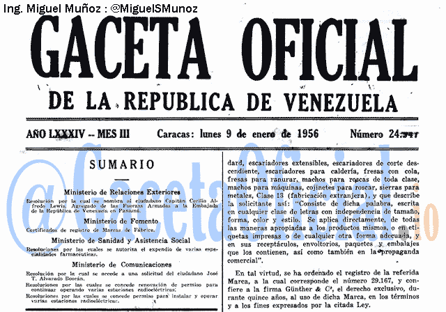 Gaceta Oficial 24947 del 9 Enero 1956