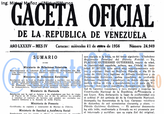 Gaceta Oficial 24949 del 11 Enero 1956