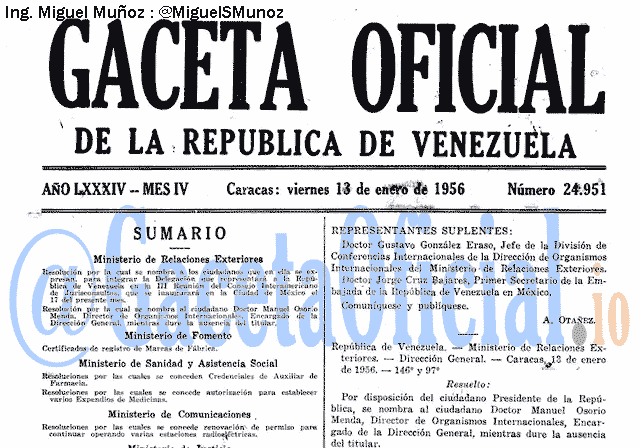 Gaceta Oficial 24951 del 13 Enero 1956