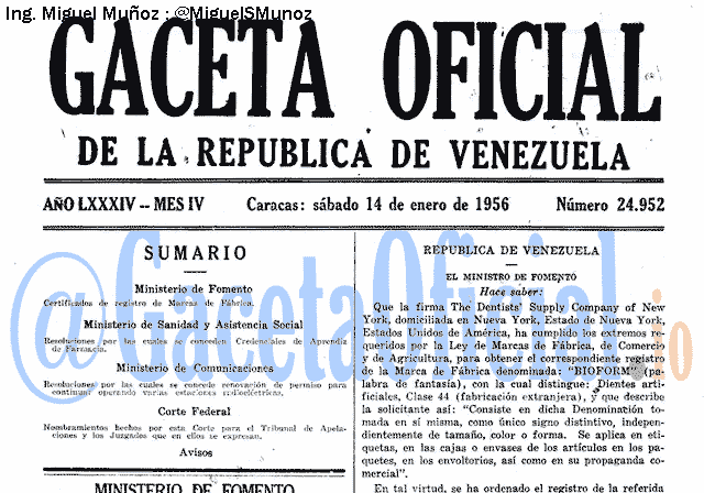 Gaceta Oficial 24952 del 14 Enero 1956