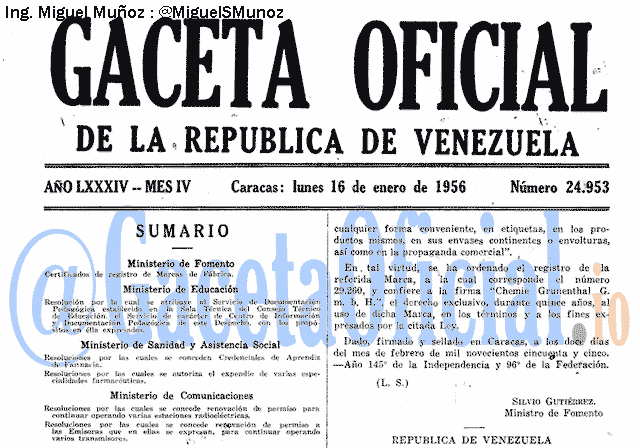 Gaceta Oficial 24953 del 16 Enero 1956