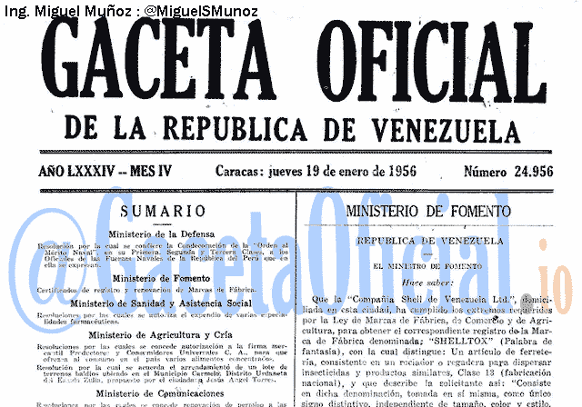 Gaceta Oficial 24956 del 19 Enero 1956
