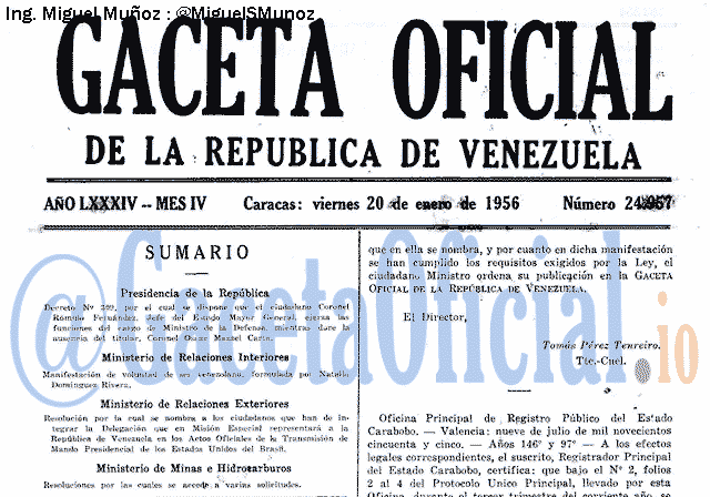 Gaceta Oficial 24957 del 20 Enero 1956