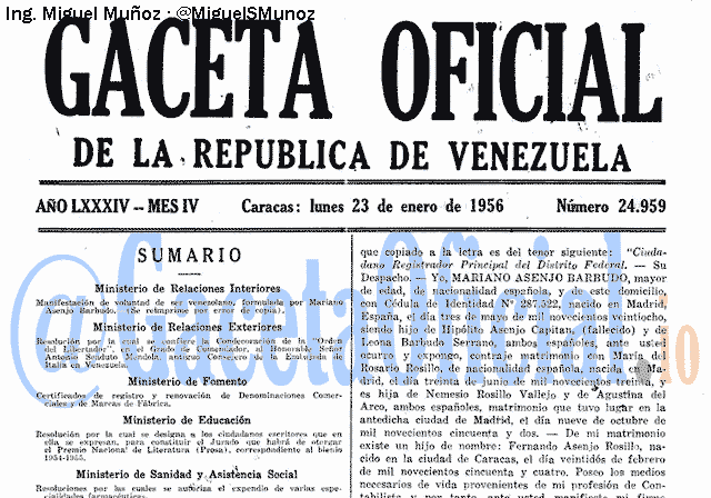 Gaceta Oficial 24959 del 23 Enero 1956