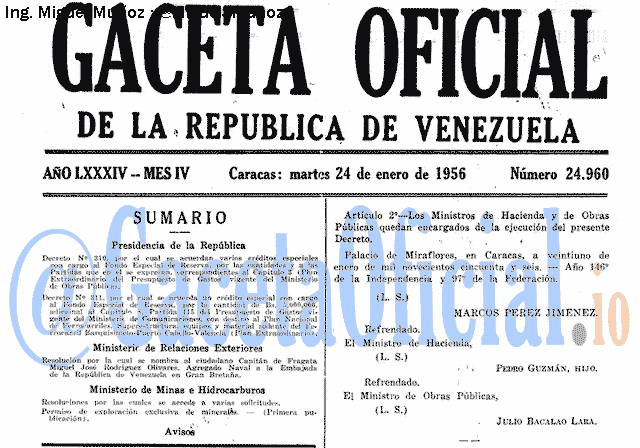 Gaceta Oficial 24960 del 24 Enero 1956