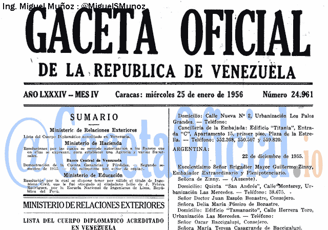 Gaceta Oficial 24961 del 25 Enero 1956