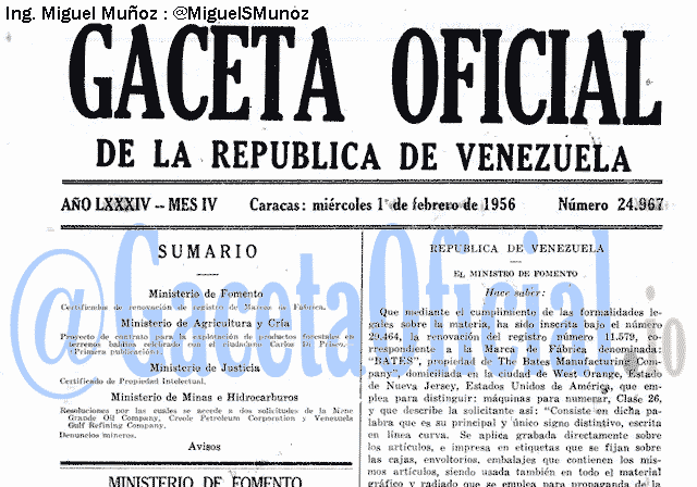 Gaceta Oficial 24967 del 1 Febrero 1956