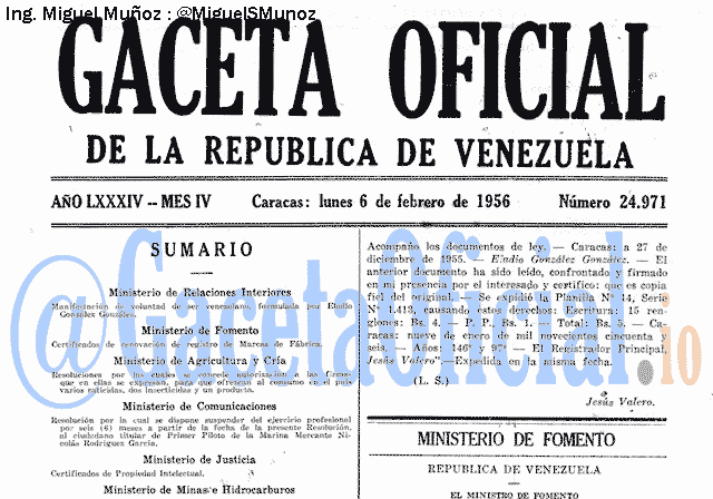 Gaceta Oficial 24971 del 6 Febrero 1956
