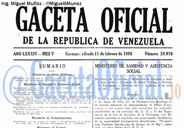 Gaceta Oficial 24976 del 11 Febrero 1956