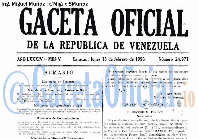 Gaceta Oficial 24977 del 13 Febrero 1956