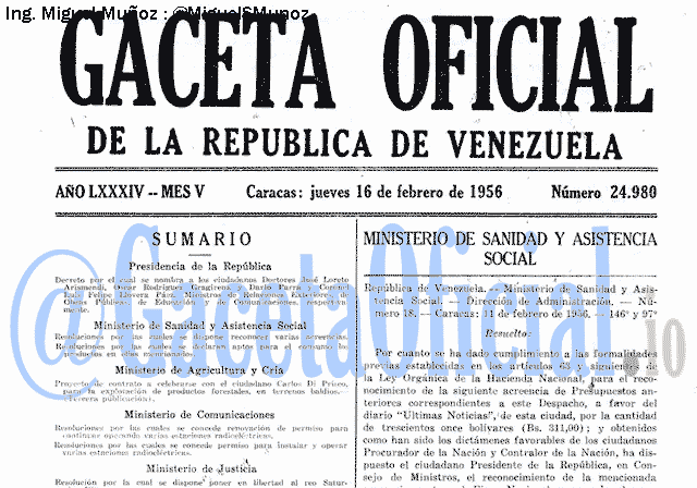 Gaceta Oficial 24980 del 16 Febrero 1956