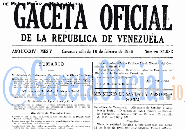 Gaceta Oficial 24982 del 18 Febrero 1956