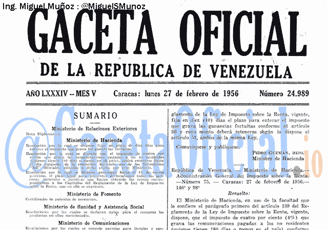 Gaceta Oficial 24989 del 27 Febrero 1956