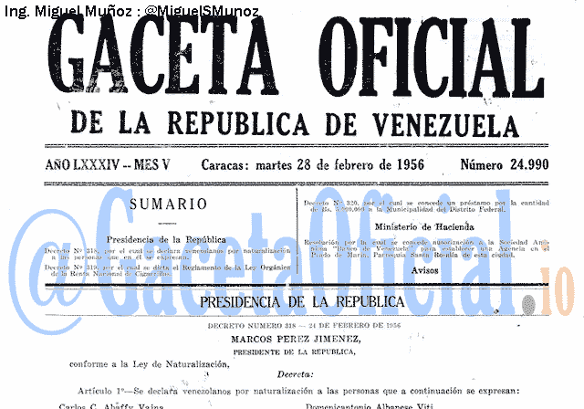 Gaceta Oficial 24990 del 28 Febrero 1956